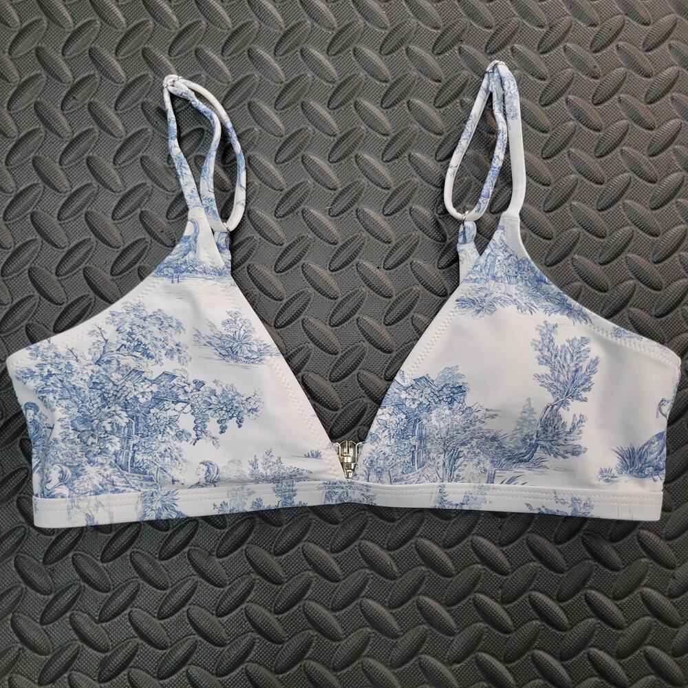 Cider Bikini Top Small Blue Willow White Porcelain Print Cottagecore Milkmaid